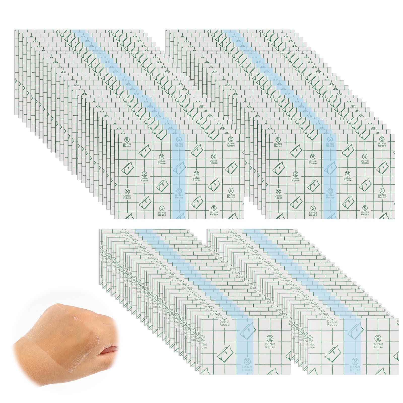 Photo 1 of 100 Pcs Transparent Stretch Adhesive Bandage,50 Pcs 5 * 8cm and 50 Pcs 10 * 15cm Waterproof Clear Adhesive Bandages, Second Skin Tattoo Cover, Waterproof Bandages for Swimming