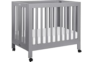 Babyletto Origami Mini Portable Folding Crib with Wheels in Grey, 2 Adjustable Mattress Positions, Greenguard Gold Certified