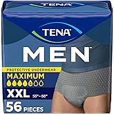 Tena Protective Adult Incontinence Underwear for Men, Maximum, XXLarge, Gray, Disposable, 56 Count (Waist Size 55in-66in)