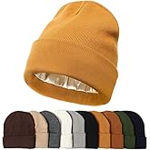 KUIRAN Satin Lined Beanie Hats for Women Men Knit Acrylic Beanie Winter Hat Silk Lining Soft Slouchy Warm Cuffed Beanie Hat