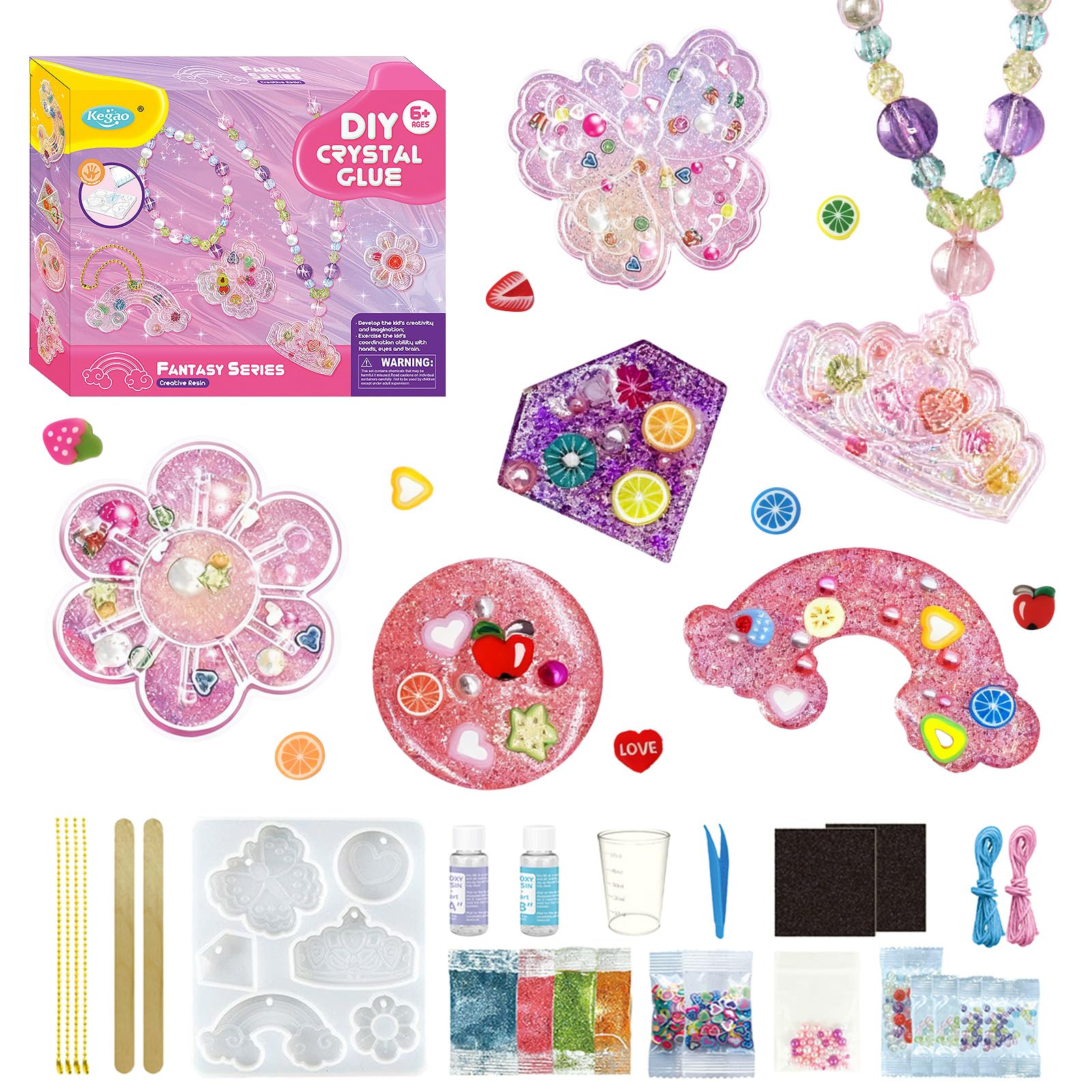 Kids Necklace Bracelet Making Kit: 5 6 7 8 9 Year Old Girls Toys Arts and Crafts Sets for Kids Birthday Gifts DIY Crystal Keychains Jewellery Beads for Bracelet Making Kits Toy for Girl Age 6-10