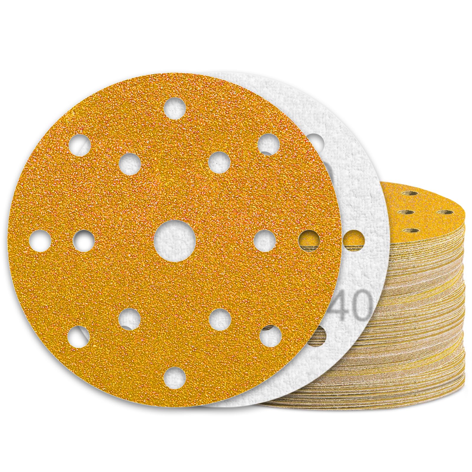 KONGMING 50 Pcs 150mm Sanding Discs Grit 40 Hook and Loop 15 Hole for Random Orbital Sander
