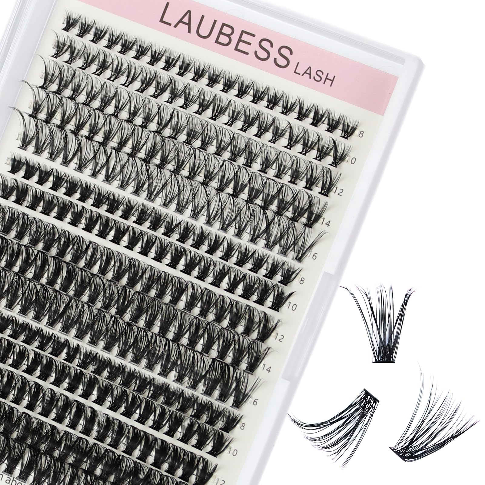 Cluster Lashes 300 Pcs Individual Lashes LAUBESS Lash Clusters False Eyelashes Individual Cluster Eyelash Extensions Eyelash Clusters DIY Lash Extension Kit (20D/40D/50D-0.07C-8-16mm)