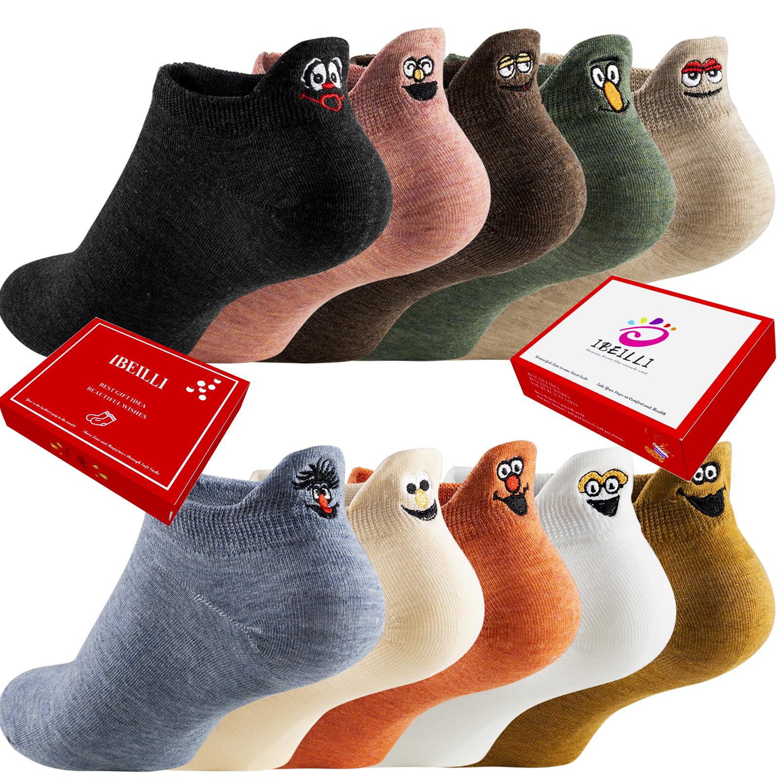 Women Cute Socks 10 Pairs Cotton Kawaii Embroidered Funny Low Cut Socks for Women Girls Ankle Socks