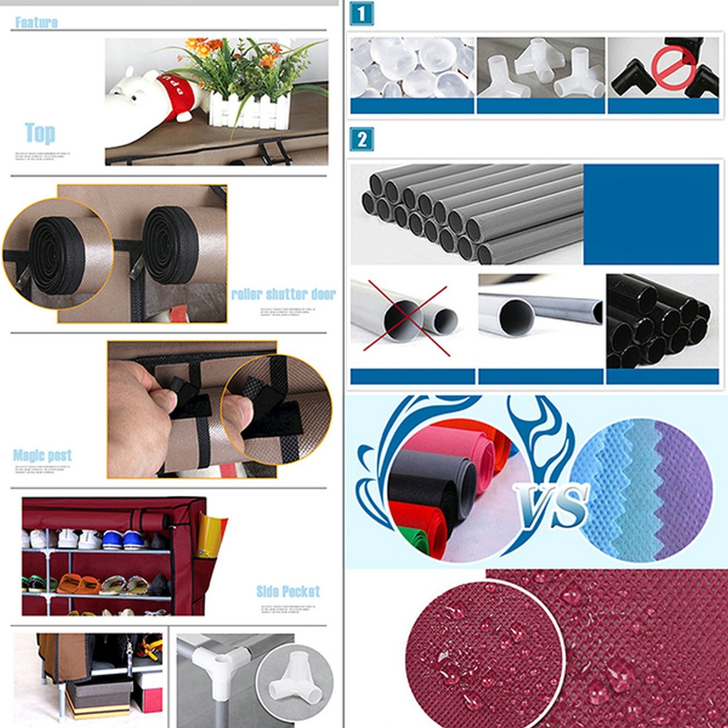 afferty 6 Layer 12 Grid Portable Shoe Rack Shelf Storage Organizer Cabinet for 30 Pairs Shoes(US STOCK)