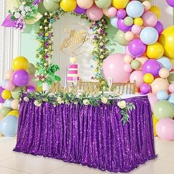 Purple Sequin Table Skirts for rectangle tables 6ft