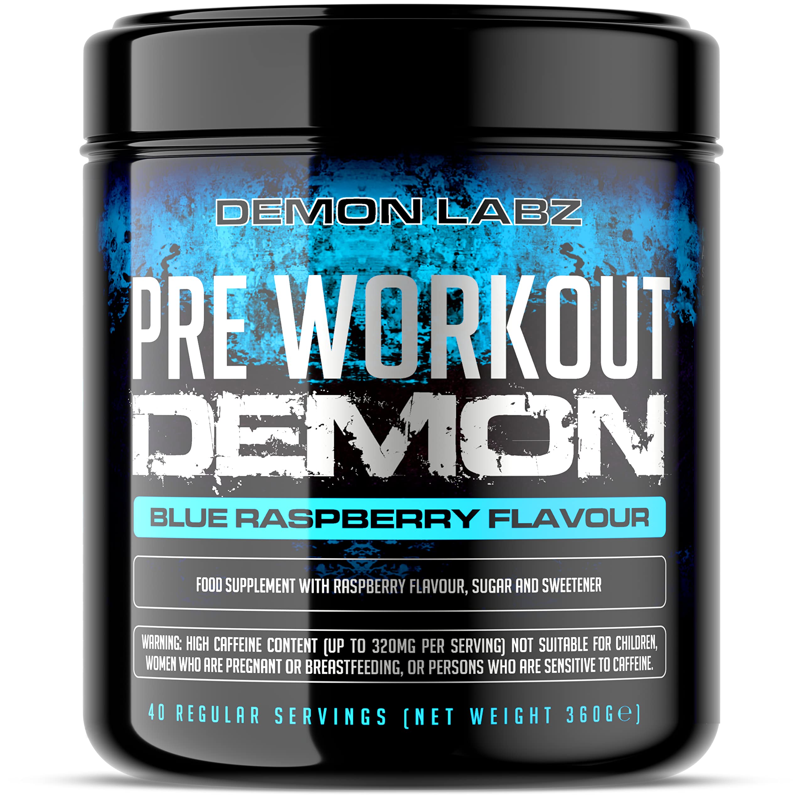 Pre Workout Demon - Advanced Pre-Workout Energy Powder with Creatine, Caffeine, Beta-Alanine & Glutamine, Blue Raspberry, 360g - 40 Servings