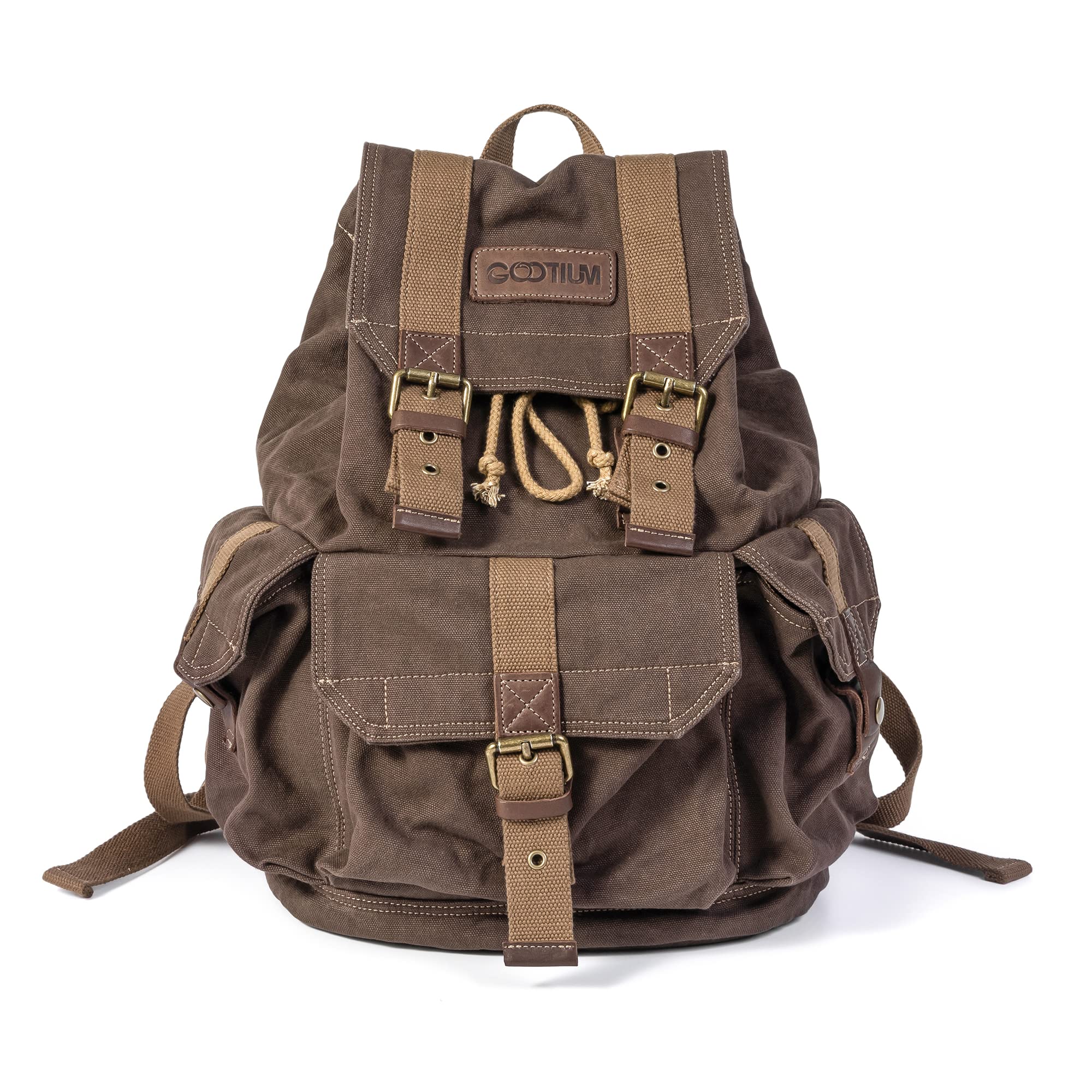 GOOTIUM Canvas Backpack - Vintage Outdoor Rucksack Travel Day Pack, Coffee