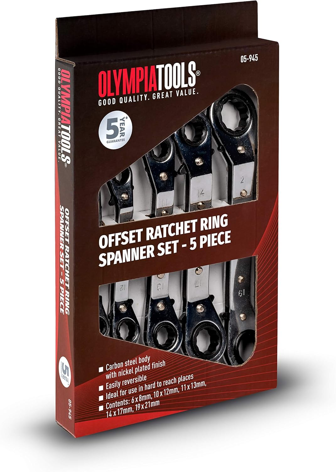 Olympia Tools 5 Pieces Offset Ratchet Combination Wrench, Nickel - Image 3