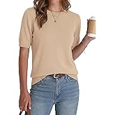 BTFBM Short Sleeve Sweater for Women Spring Tops Crew Neck Lightweight Pullover Loose Dressy Casual Blouse Basic Clothes