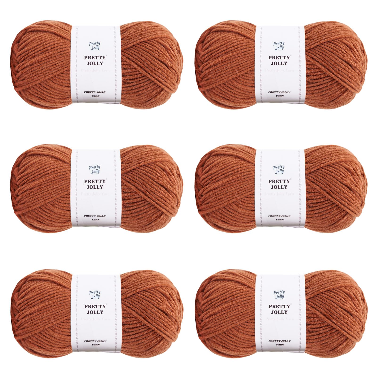 Pretty Jolly 300g Soft Assorted Colors Yarn, Sport Weight,100% Acrylic, 4 Ply, Bonbons Yarn for Crochet & Knit, DIY Project Starter Kit for Kids or Adults(6×132m) (Caramel)