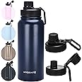 HYDRATE Insulated Stainless Steel Water Bottle Dark Blue - 1L / 34oz - Large Metal Water Bottle with Leak-Proof Design and Convenient Handle - Double Vacuum Insulation for School, Work, or Adventure