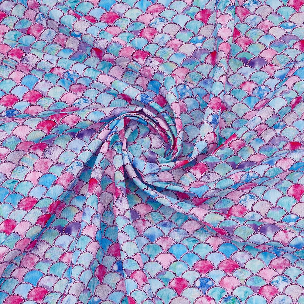 FINGERINSPIRE Mermaid Scales Fabric, Polyester Cotton, Pink Blue, 100 cm x 145 cm, DIY Craft, Home Decoration, Sewing Accessories