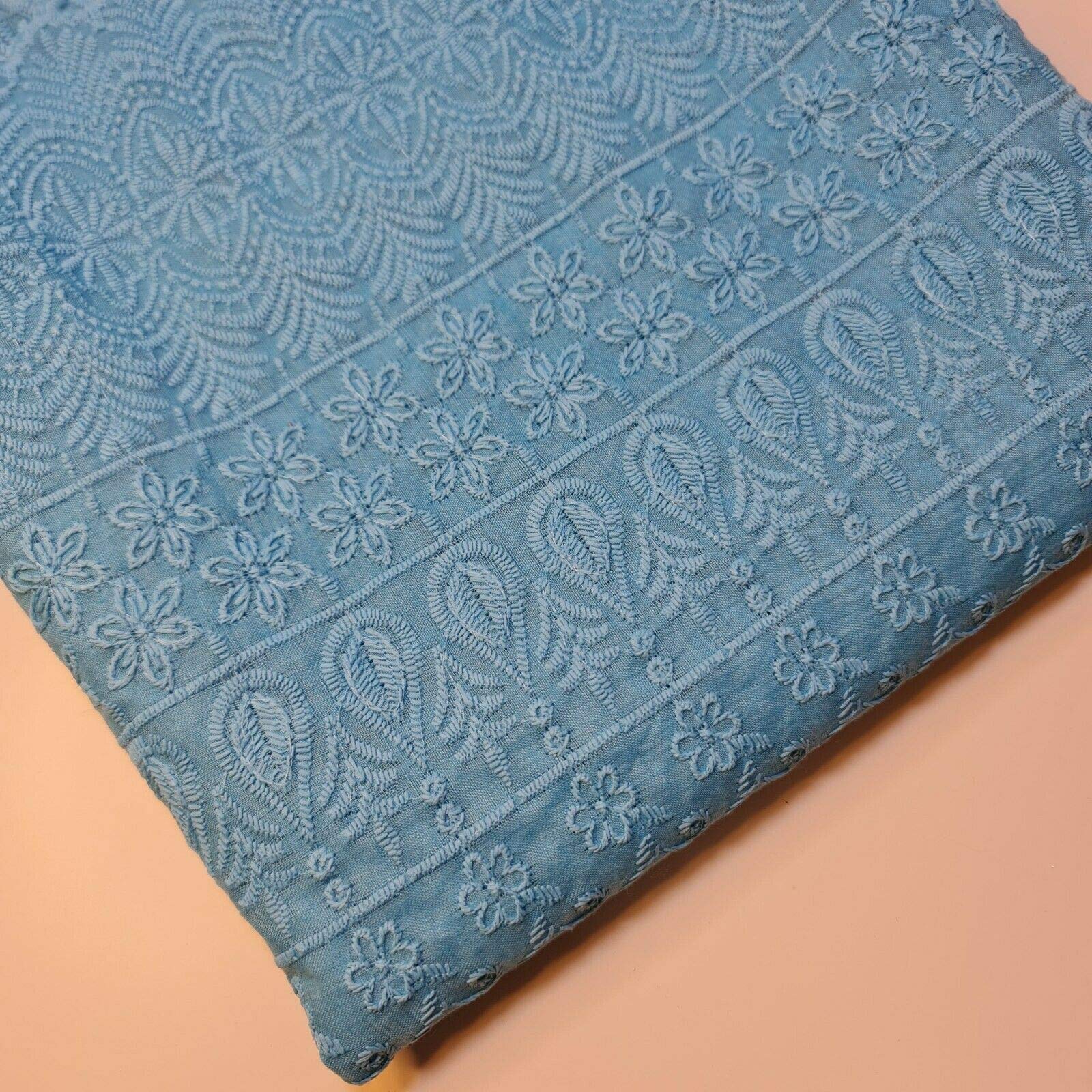 New Spring 100% Cotton Lawn Broderie Anglaise Embroidery Dress Craft Fabric 44" (1 Meter, Kingfisher)