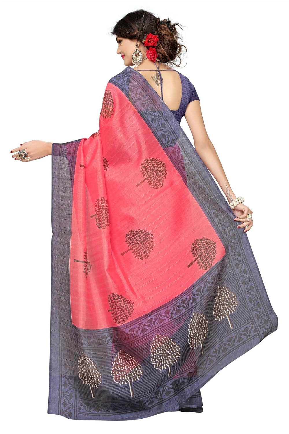 fabwomen women's cotton silk saree with blouse piece, free size (pink)