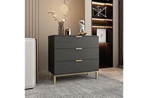 ECACAD 31.5" Wide Nightstand Bed-Side Table with 3 Drawers, Modern Wooden Night Stand with Metal Legs for Bedroom, Black