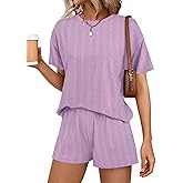 Two Piece Sets for Women Summer Short Sleeve T Shirts and Shorts Matching Lounge Set Crew Neck Loungewear Pajamas Outfits