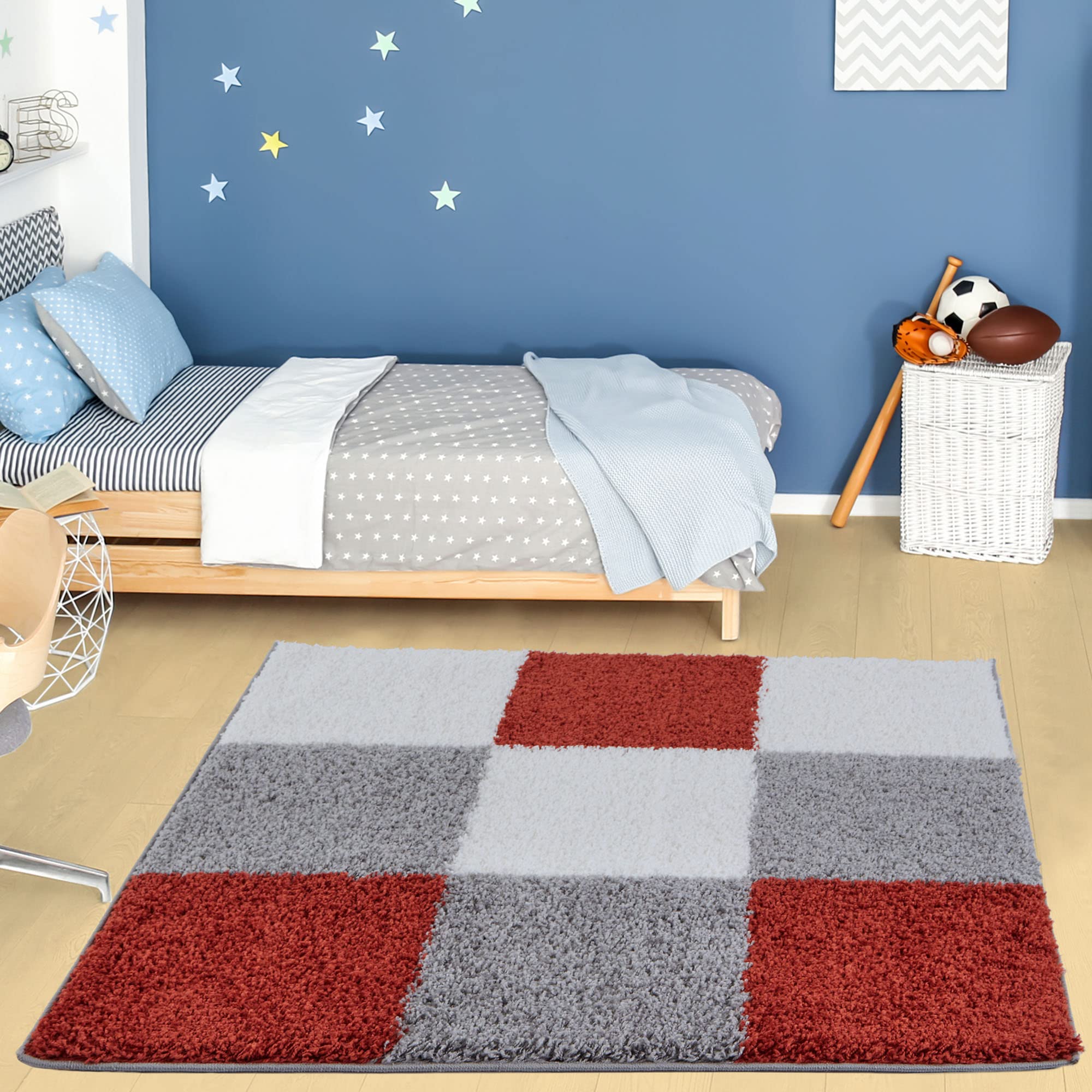THE RUGS Area Rug – Modern Luxury Shaggy Rug, Multicolour Pattern Carpet, Ultra Soft for Bedroom, Living Room, Kids Room, (120 cm Square, Terra)