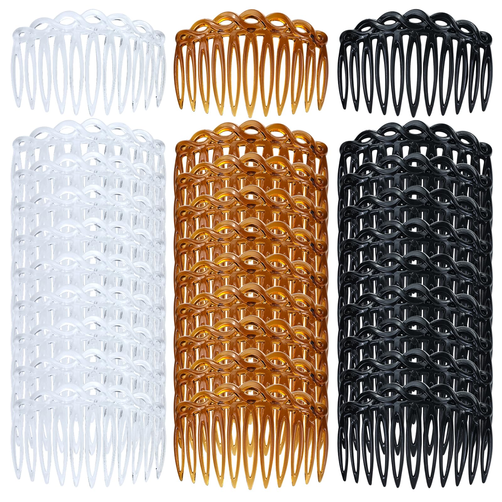 Cinaci 30 Pieces Clear White Brown Black Water Wave French Twist Hair Side Combs with 11 Teeth Bridal Wedding Veil Combs Accessories for Women Girls