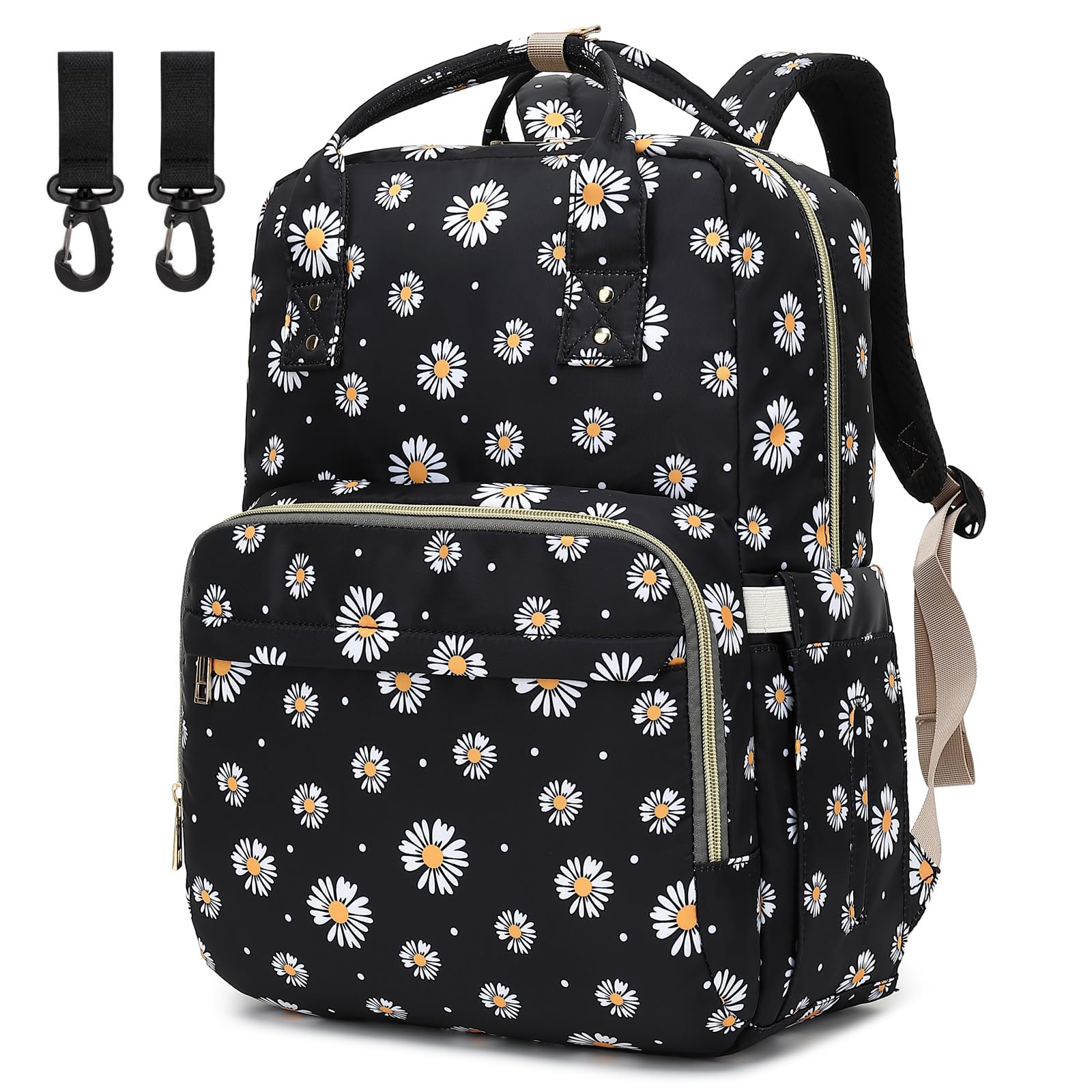 Changing Bag Backpack for Baby Girls Boys, Waterproof Maternity Nappy Backpacks Diaper Bags with Stroller Straps Luggage Strap for Moms (Daisy)