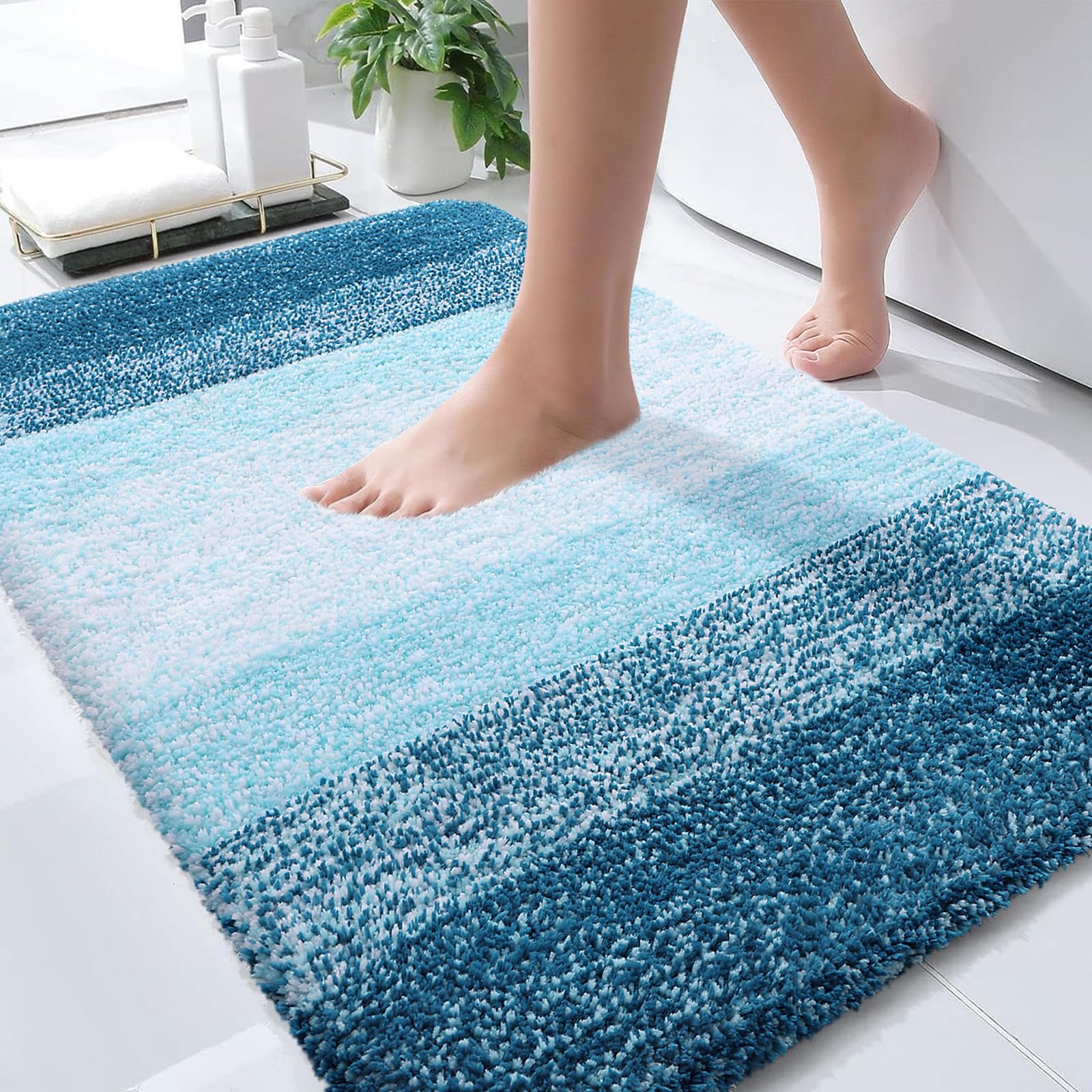 Photo 1 of OLANLY Bathroom Rugs Mat 30x20, Extra Soft Absorbent Microfiber Bath Rugs, Rubber Backing, Quick Dry, Washable Bath Mats for Bathroom Floor, Tub and Shower, Home Decor Accessories, Peacock Blue