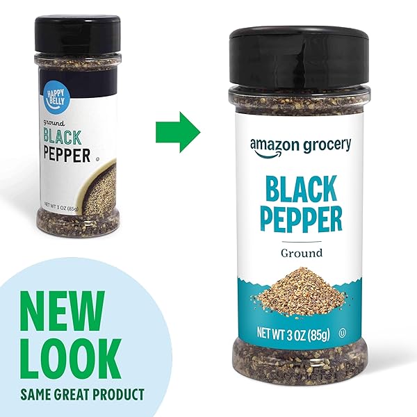 AMAZON BRAND – HAPPY BELLY BLACK PEPPER, COARSE GROUND, 3 OUNCE (PACK OF 1)