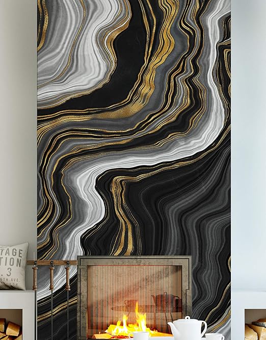 Amazon Com Stickerbrand Black And Gold Abstract Agate Marble