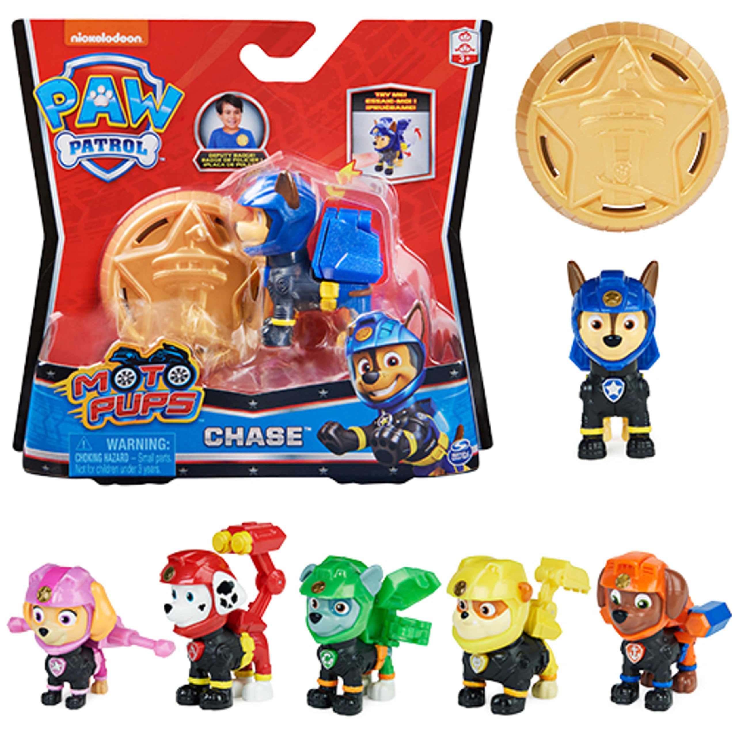 Paw Patrol, Moto Pups Rubble Collectible Figure with Wearable Deputy Badge, for Kids Aged 3 and up