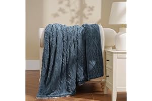 EVERGRACE Classic Cable Jacquard Sherpa Fleece Throw Blanket for Couch, Soft Cozy Fuzzy Plush Blankets for All Seasons, Reversible Thick Warm Blanket for Bed, Sofa, Living Room, Stormy Blue, 50" x 60"