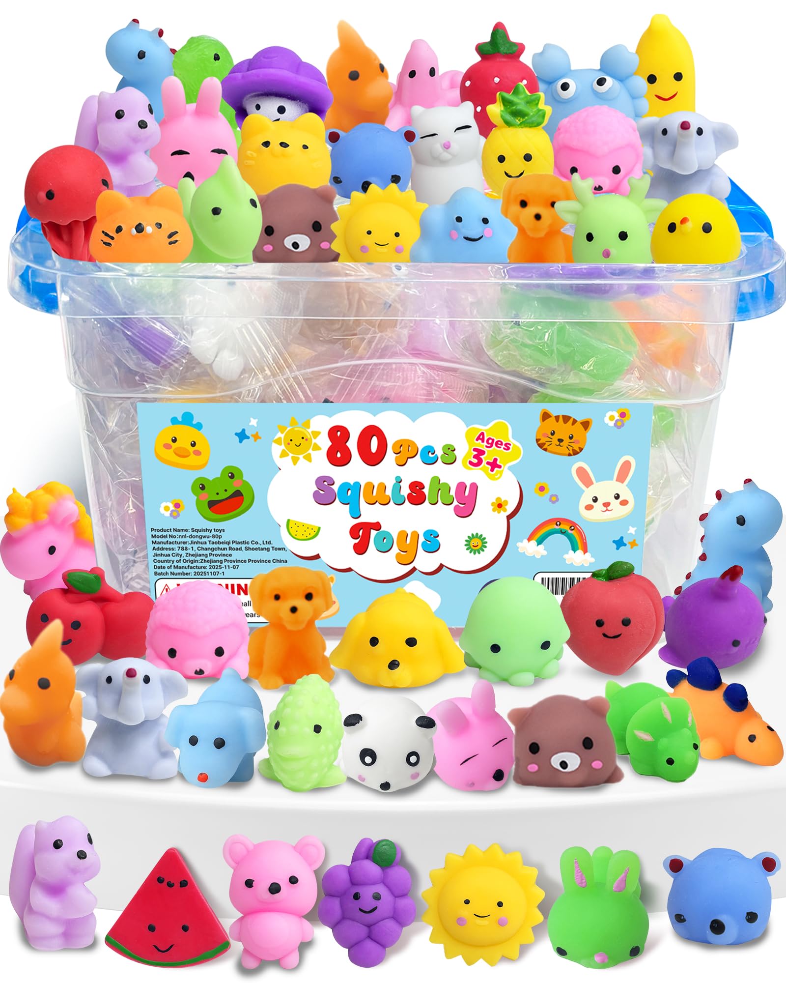 80 Pack Squishy Toys, Kawaii Party Favors for Kids 3-5, 4-8, 8-12, Treasure Box Toys for Classroom Prizes, Mini Birthday Gifts Goodie Bag Stuffers Bulk Fidget Squeeze Toy