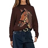 Ardrem Crew Neck Horse Sweater for Women Y2k Long Sleeve Sweaters Oversized Graphic Knit Pullover Fall Winter Sweater
