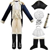 IKALI Kids George Washington Costume With Wig and Hat Accessories, Boys Children Hamilton American Colonial Day Outfit