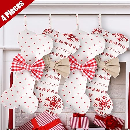 Immagini Natalizie Di Animali.4 Pezzi Calza Di Natale Calze Natalizie Di Ossa Di Cane Natale Animali Domestici Regali Borse Appeso Ornamento Per Decorazioni Natalizie Vacanze Di Famiglia Calza Di Tela Di Natale Amazon It Casa E