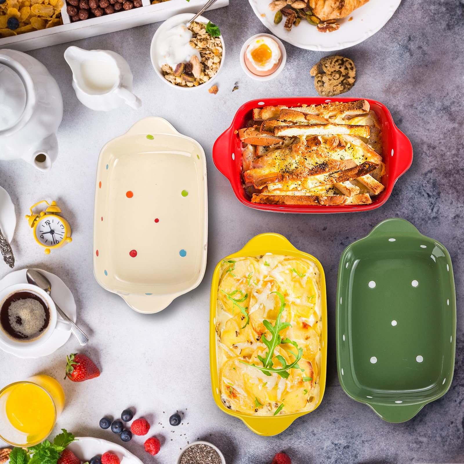 AVLA Set of 4 Ceramic Small Casserole Dishes, 7