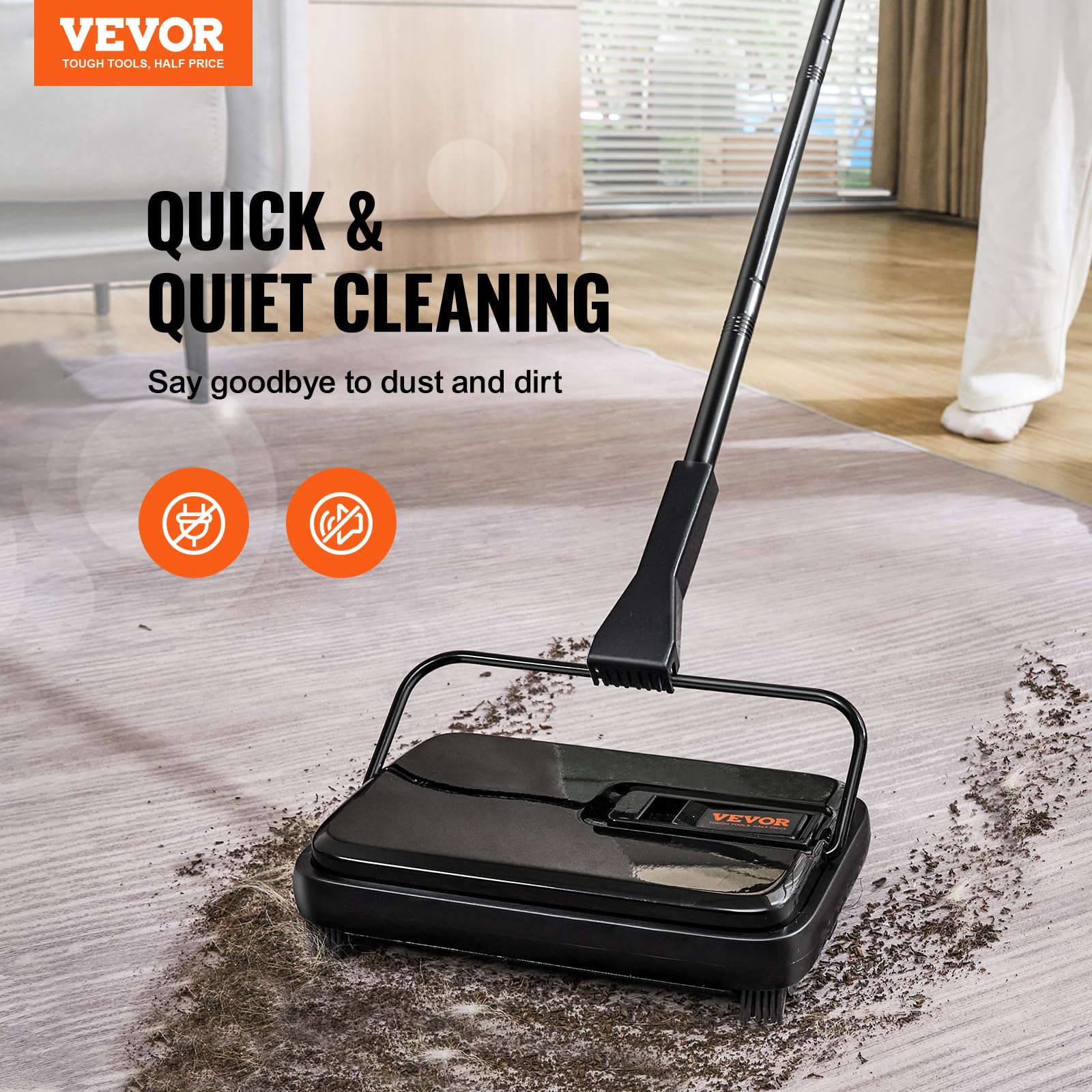 VEVOR Carpet Sweeper Manual, Floor Sweeper With 300 Ml Dustbin Capacity