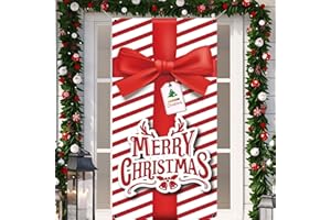 AEHHDL Christmas Door Cover,Christmas Door Decorations Xmas Decorative Front Porch Sign Decoration and Supplies for Home House Party Room Office Decor-71 × 35 inches (Red and White)