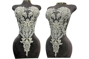 ARTISTRYXB Handmade Rhinestones Lace Bodice Applique Sew on Beads Sequins Trimming Patches for Dress Clothing Accessories 1Pcs/Bag (Clear AB)