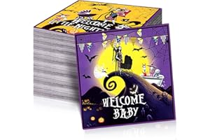 HIGZYOVN 48Pcs Welcome Little Nightmare Baby Shower Paper Napkins Nightmare Before Christmas Party Supplies Nightmare Before Christmas Baby Shower Decorations for Nightmare Baby Shower Party Supplies