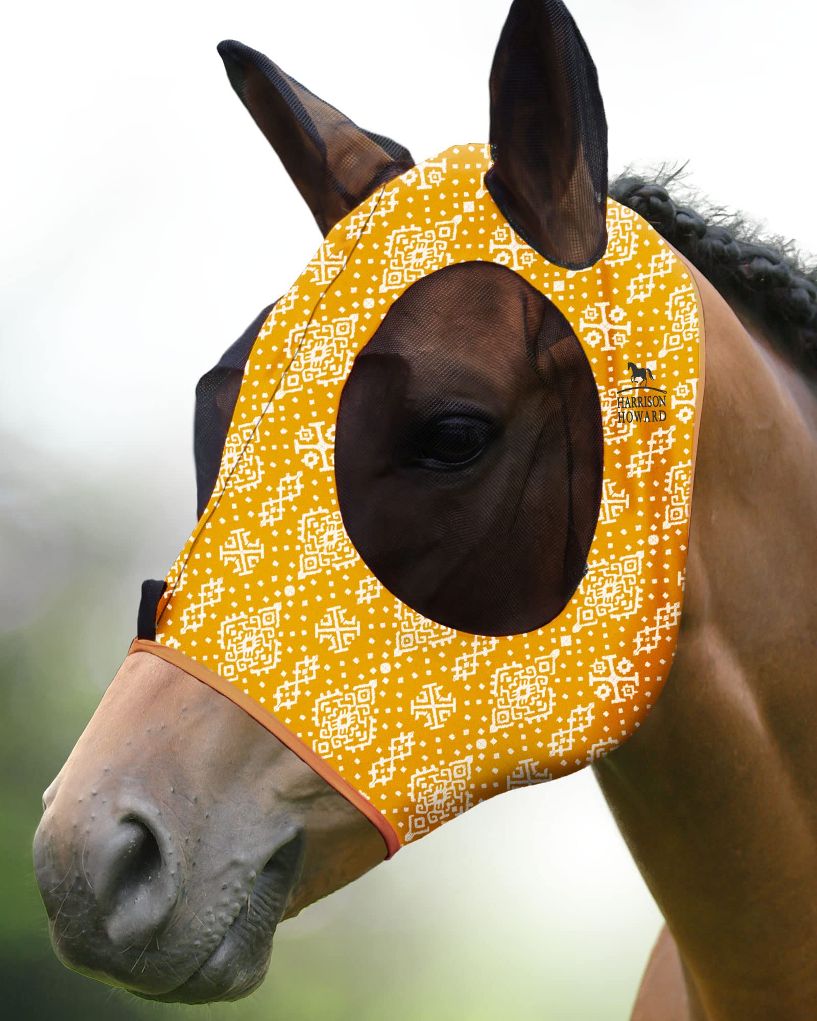 Harrison Howard Super Comfort Stretchy Fly Mask Large Eye Space with UV Protection Soft on Skin with Breathability-Floral Retro