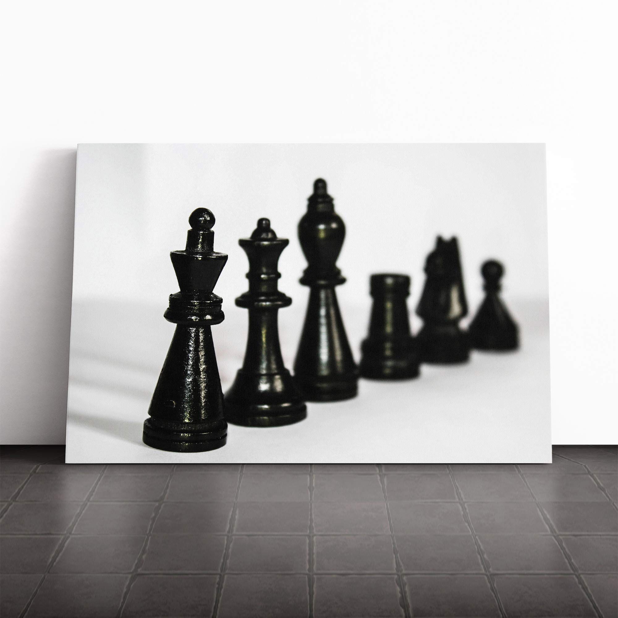 Chess Board Game Pieces (1) Canvas Print | Gallery Wrapped 30mm Frame Wall Art | 20x14 inches | Ready to Hang | Modern Picture | Living Room Bedroom Lounge Office