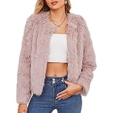 Zando Faux Fur Coats for Women 2026 - Cropped Faux Fur Jacket Women Outwear Long Sleeve Pockets Shaggy Warm Winter Coats