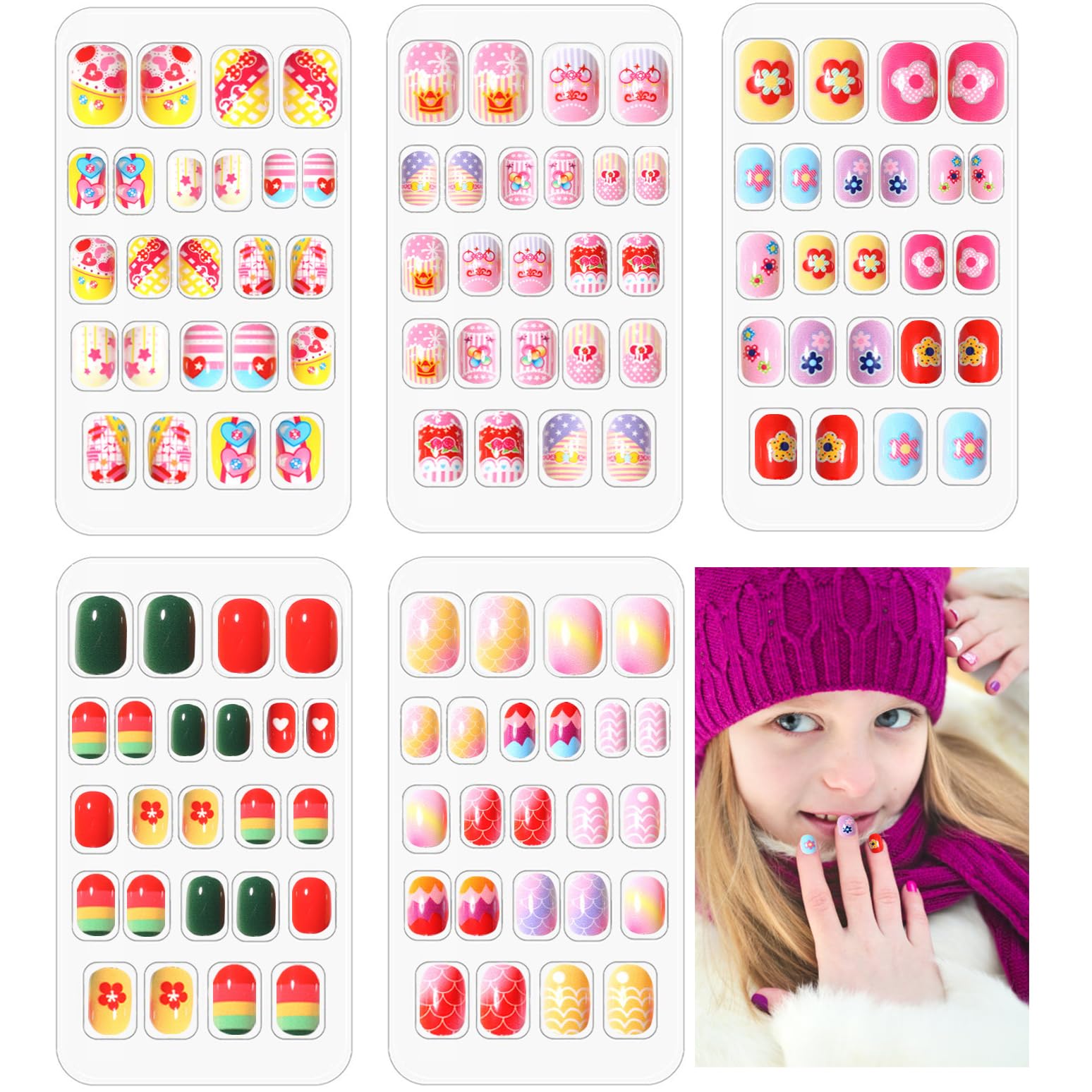 Scettar Kids 120pcs False Nails - Press On, Stick On, Full Cover Short False Fingernails for Girls