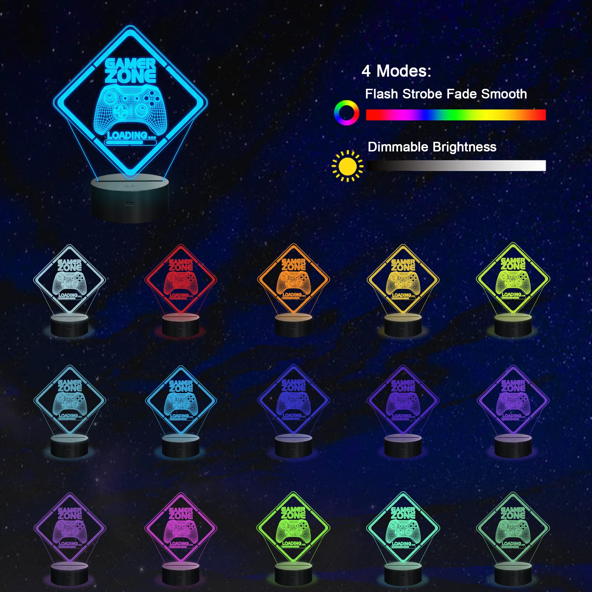 YuanDian Gamer Zone Nachtlicht, lustige 3D-Illusionslampe 16 Farben, die Fernbedienung und Timer-Gamepad-Grafik-Videospiele Gamer-Geschenk für Männer, Jugendliche und Kinder ändern 2