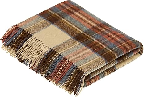 Amazon Com Moon Wool Plaid Throw Blanket Pure New Wool Antique Dress Stewart Tartan Made In Uk Kitchen Dining