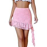 Avidlove Lace Skirts for Women Sexy Flowy Asymmetrical Low Rise Ruffle Mini Skirt