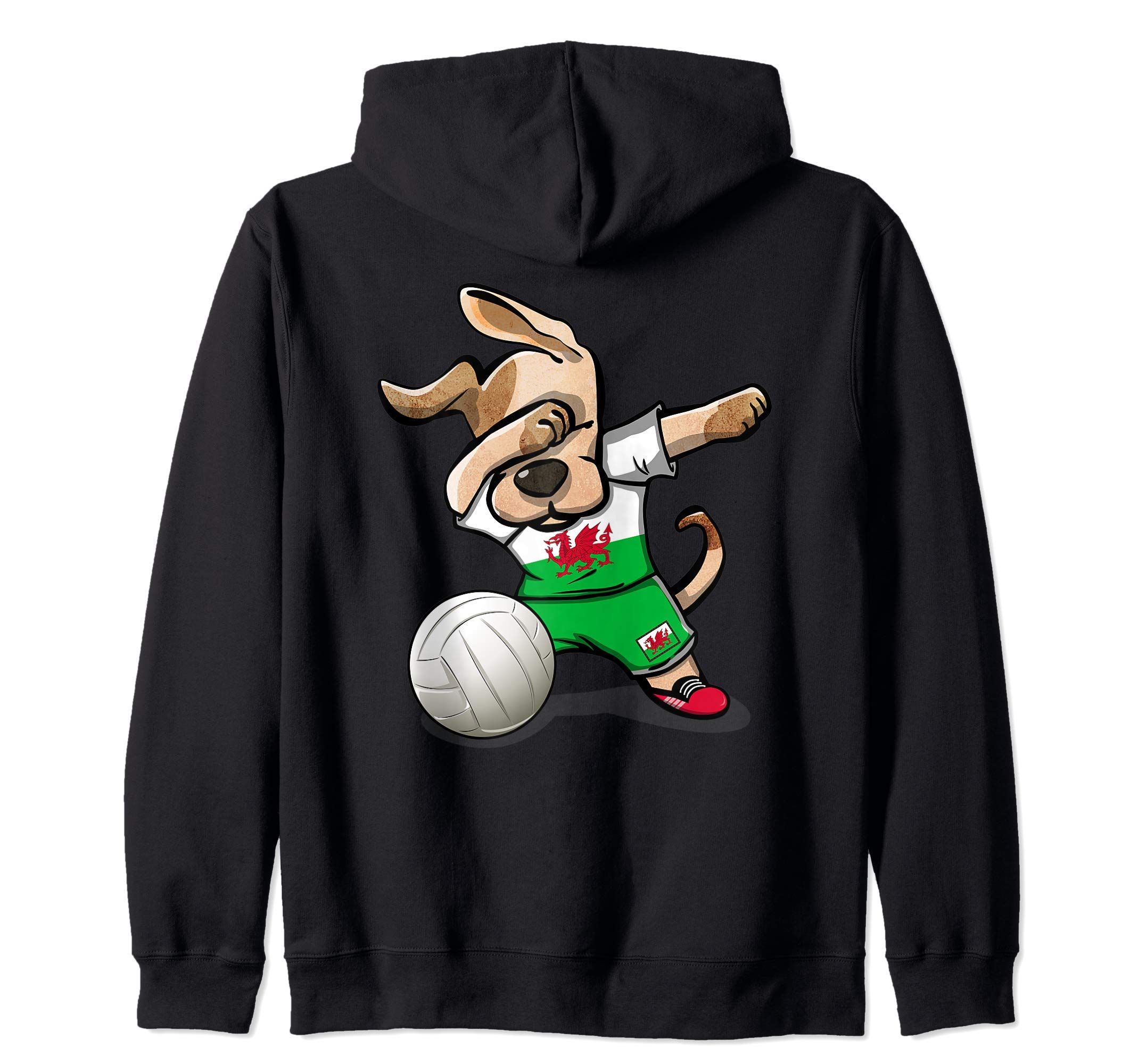 Dabbing Dog Proud Wales Volleyball Lovers - Welsh Flag Pride Zip Hoodie