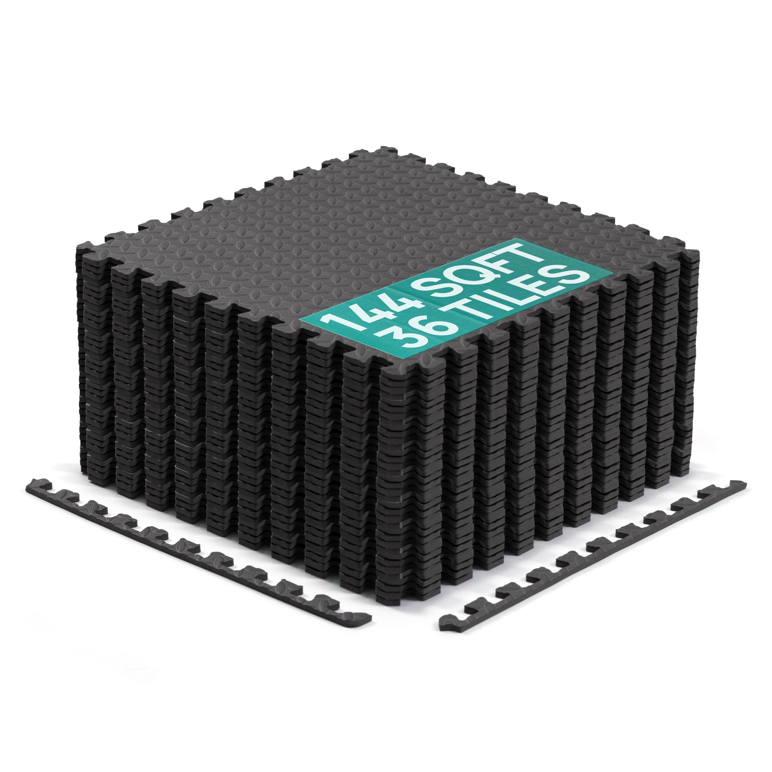 Yes4All EVA Interlocking Mats, Puzzle Floor Tiles, Foam Floor Padding with Border for Furniture, Home Space, Living Room, Garage 144 SQFT Image