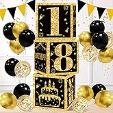 18th Birthday Decorations Boxes for Men or Boy- 3PCS Black Gold Time To Adult 18th Birthday Balloons Boxes , 18 Year Old Party Supplies for Men Boy