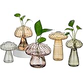 Hewory Glass Mushroom Propagation Stations: Set of 5 Unique Propagation Jars Glass Planter for Indoor Plants Home Decor - Amber Mushroom Vase Christmas Birthday Gifts for Plant Lovers Women Girls