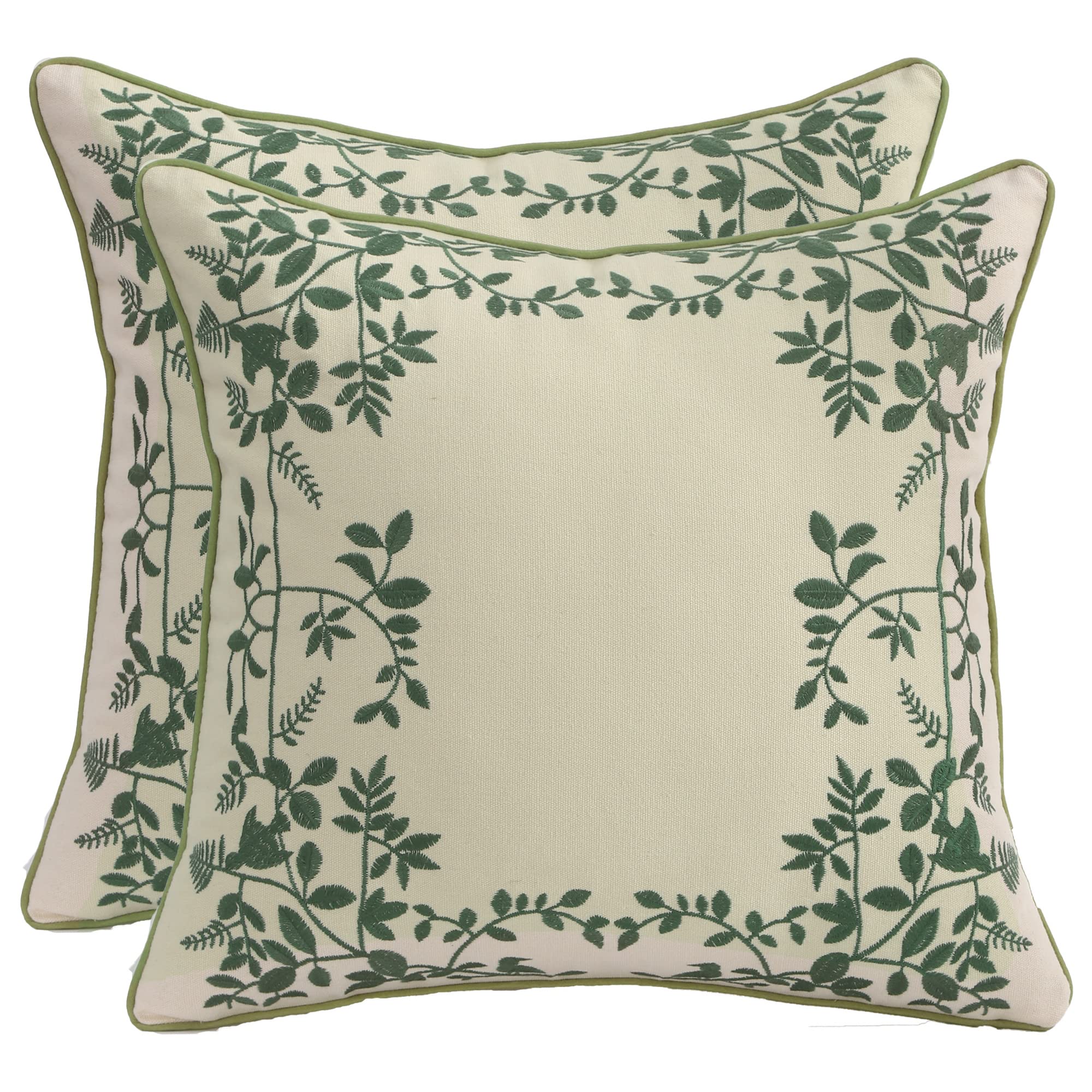 Tosleo Embroidered Throw Pillow Covers 16x16 inch Pack of 2 Surrounding Green Leaves Decorative Pillowcases Farmhouse Cotton Pillow Cushion Cases Boho Home Decor Square Floral Pillow Case โ image 1